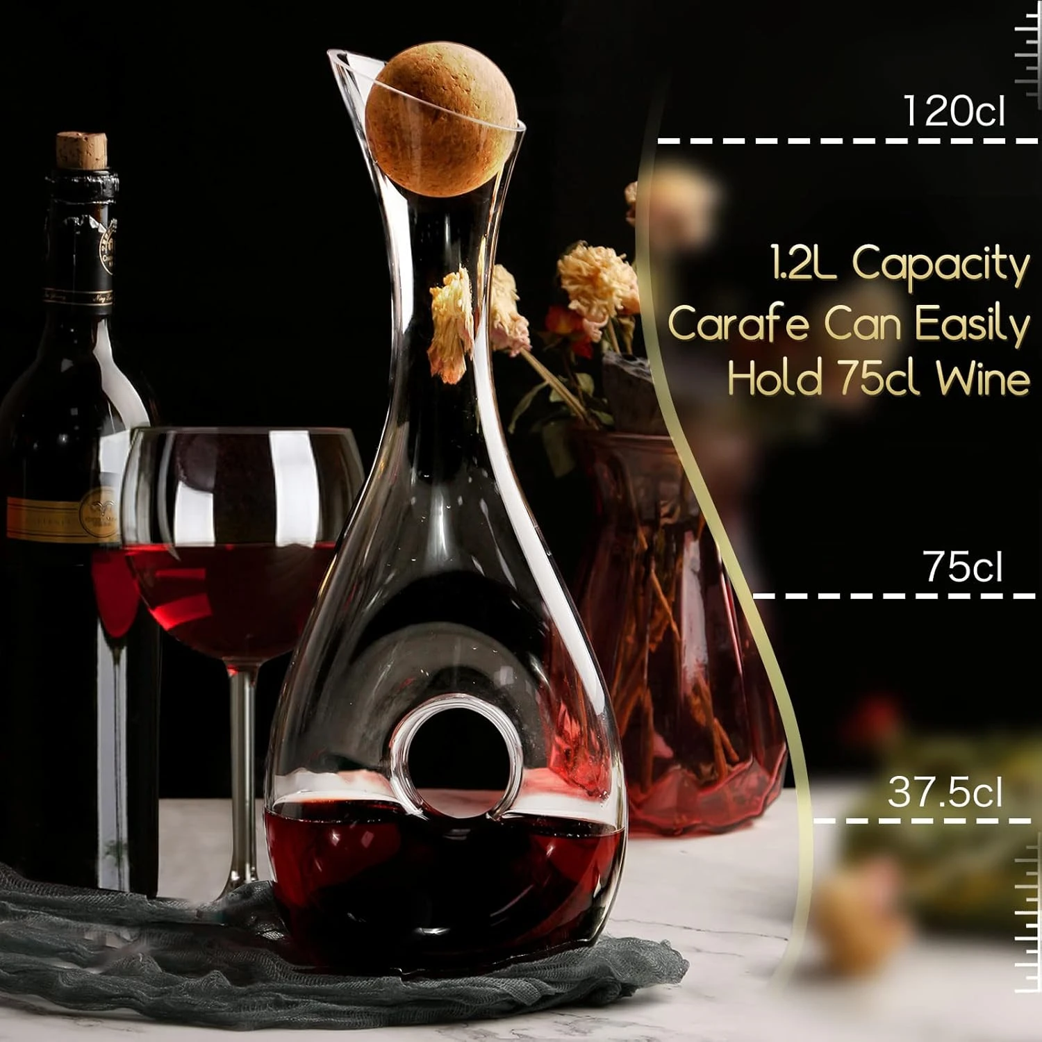 NUTRIUPS Wine Decanter with Stopper,1.2L, Lead-free, Hand Blown, Red Wine Decant