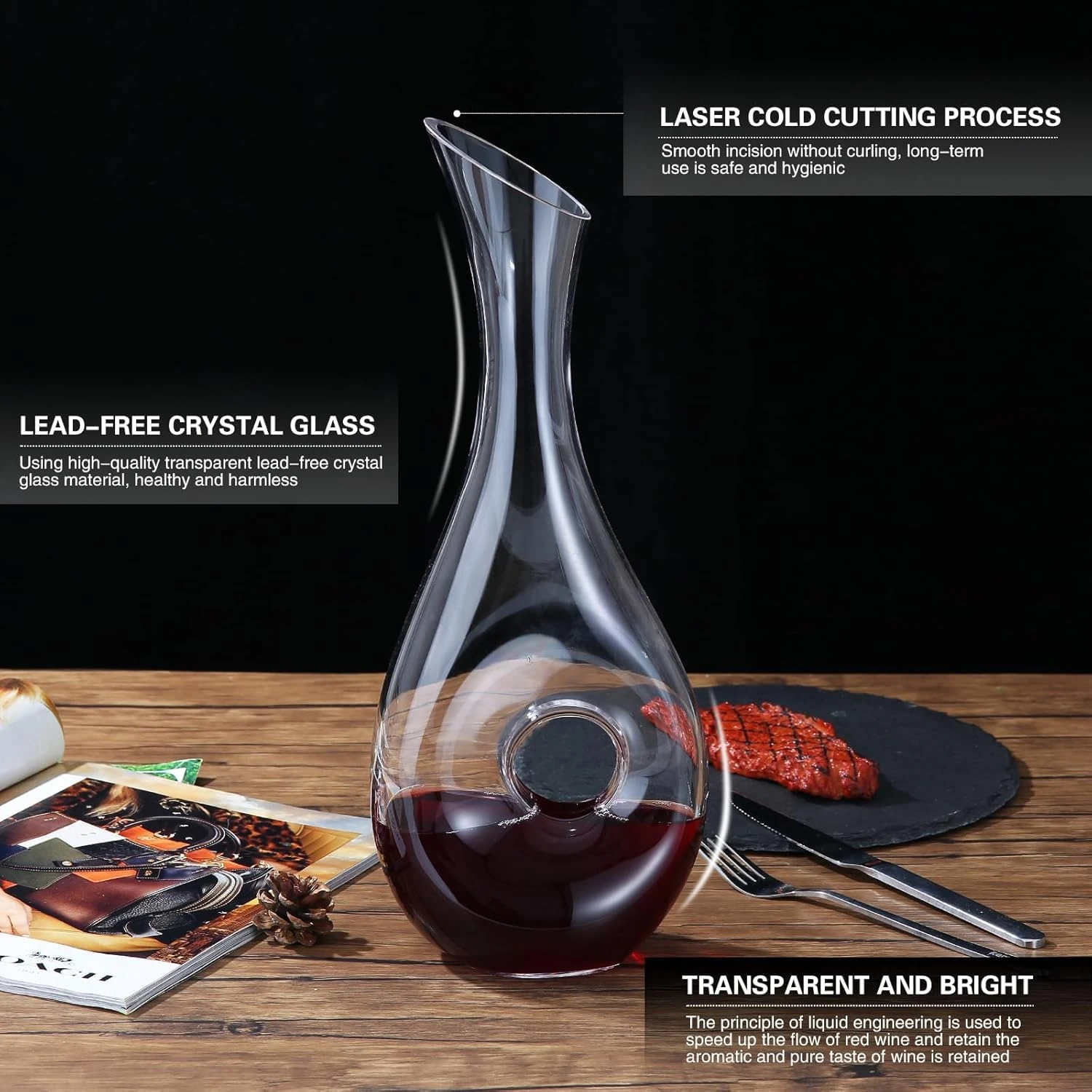 MWNI Wine Decanters and Carafes -1.2 Liters Lead-Free Crystal Wine Decanter Set,