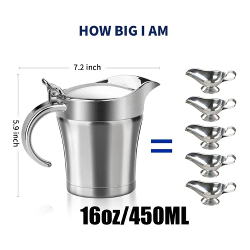 Dolaso Stainless Steel Gravy Boat, 450ml Sauce Jug with Hinged Lid and Handle, D