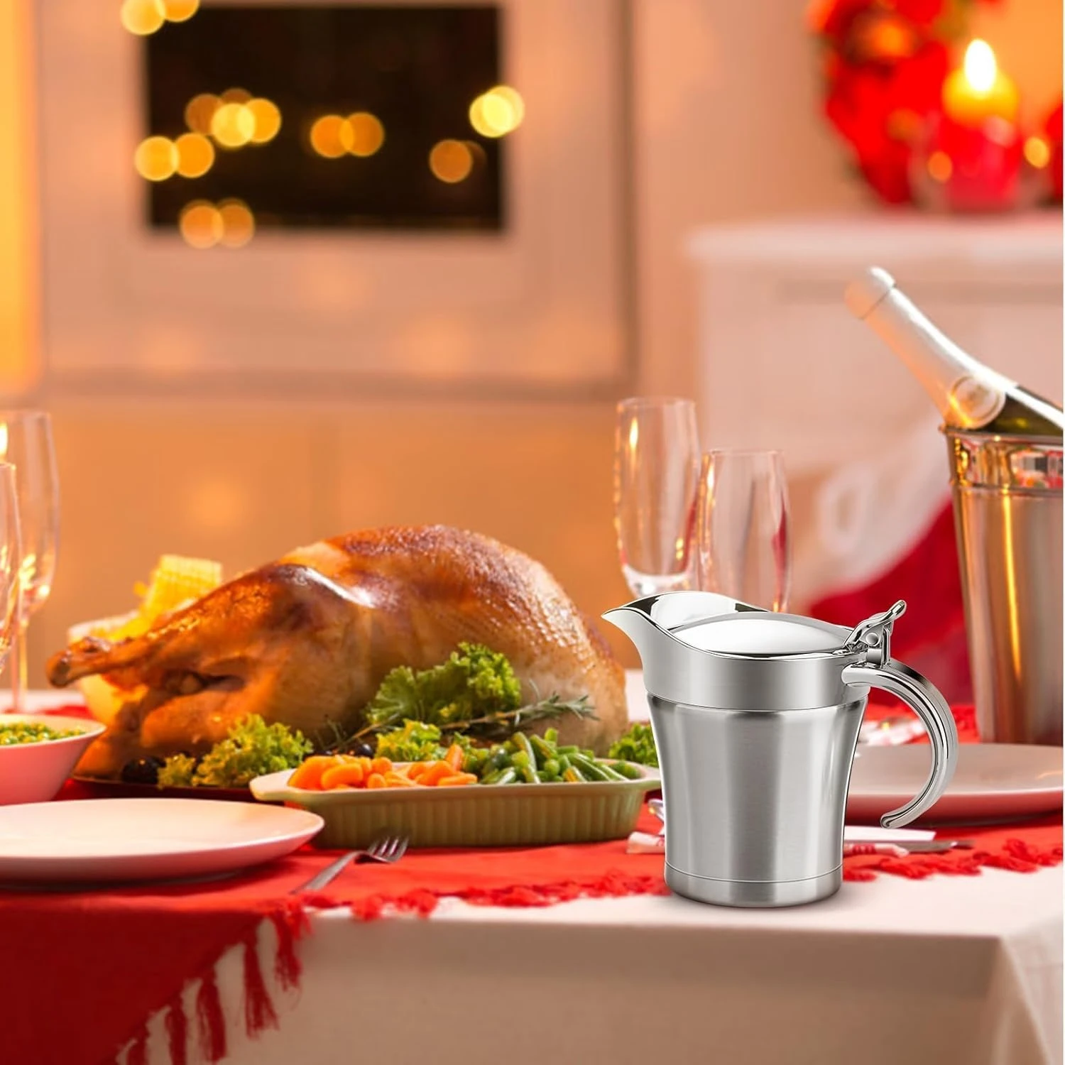 Dolaso Stainless Steel Gravy Boat, 450ml Sauce Jug with Hinged Lid and Handle, D