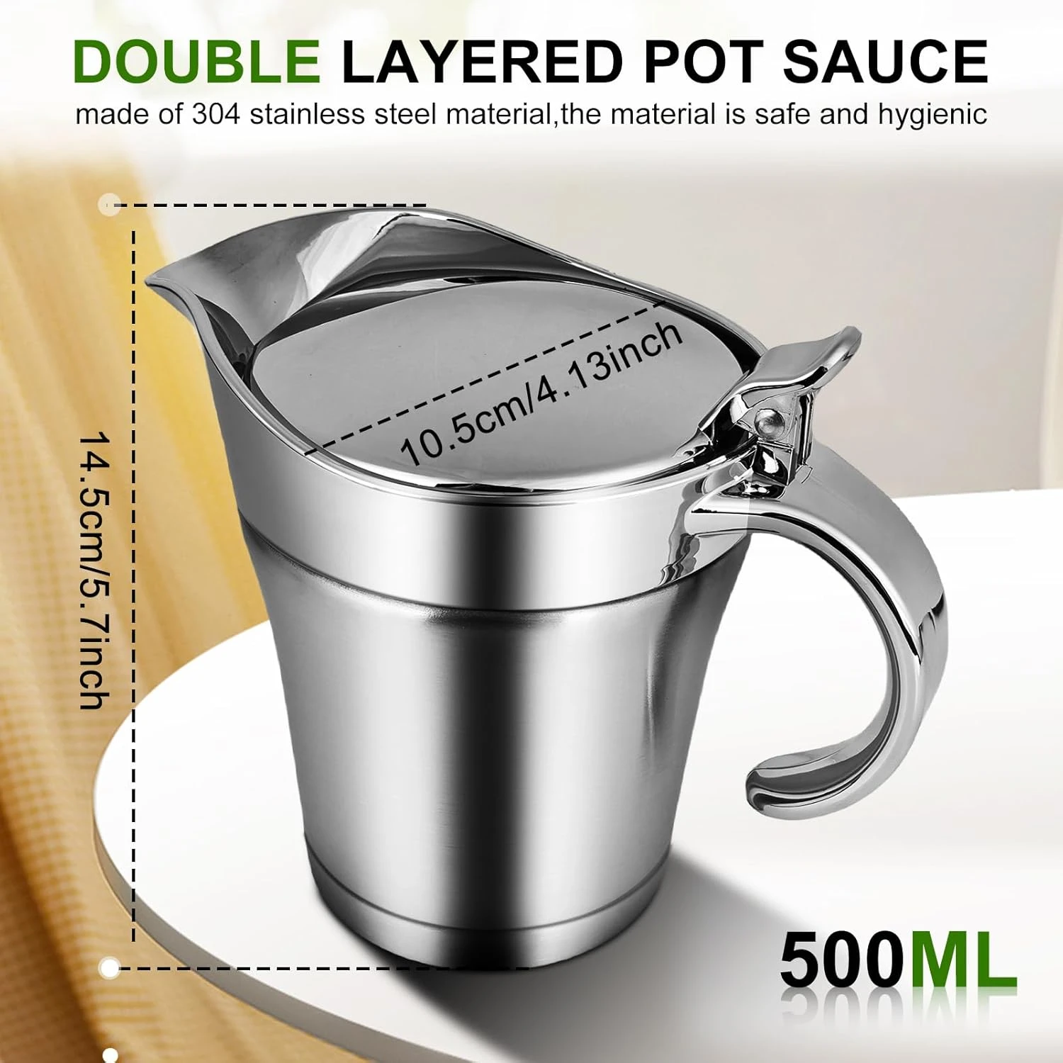 Stainless Steel Thermal Gravy Boat 500 ml, Double Insulated Sauce Jug, Elegant S