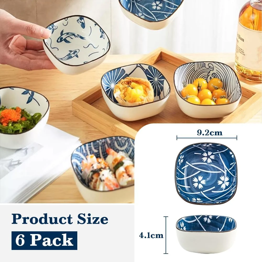 Uoexziyi Ceramic Sauce Dishes - Set of 6 Appetizer Plates, Dipping Bowls for Sus