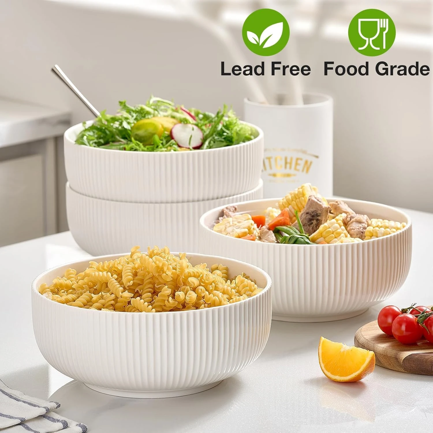 2 Pack Salad Bowl, 8 inch 60 oz Large Serving Bowl Set, Deep Bowl for Kitchen, W