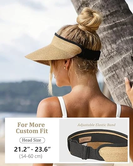 FURTALK Women's Sun Visor Hat Straw Sun Visors for Women, Khaki, One size