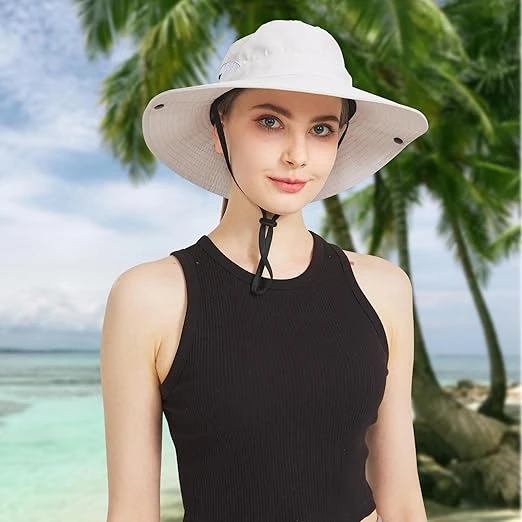 NPJY Sun Hat Womens Men 3” Wide Brim UPF 50+ Fishing Beach Bucket Hats