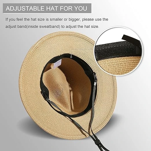 Lanzom Women Wide Brim Straw Panama Roll up Hat Fedora Beach Sun Hat UPF50+
