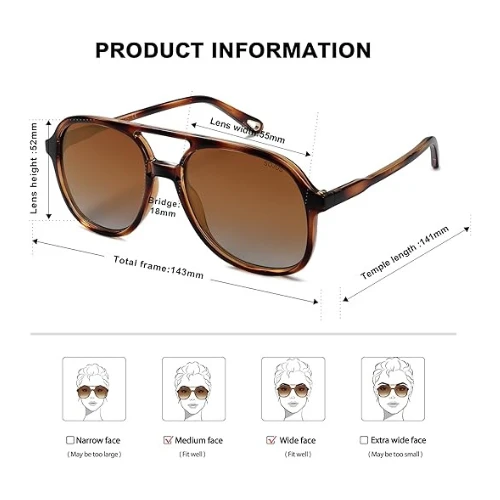 SOJOS Retro Vintage Polarized Sunglasses Double Bridge Brow Bar Square Aviators 