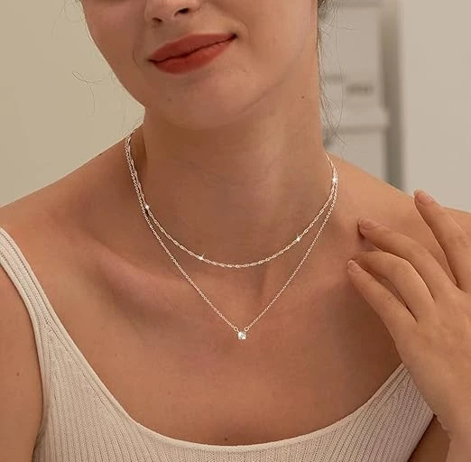 Tewiky Diamond Necklaces for Women, Dainty Gold Necklace 14k Gold Plated Long La