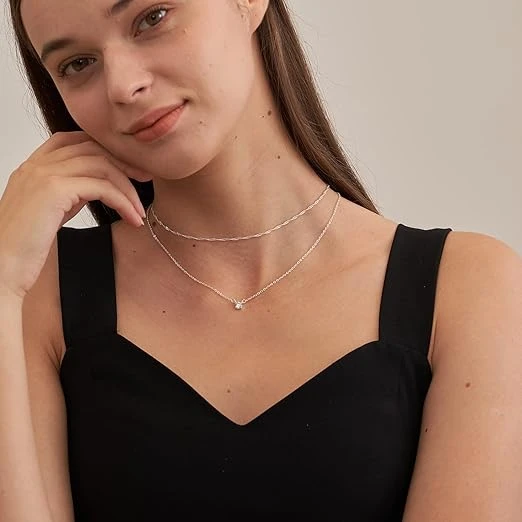 Tewiky Diamond Necklaces for Women, Dainty Gold Necklace 14k Gold Plated Long La