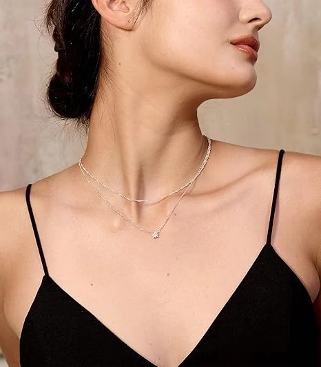 Tewiky Diamond Necklaces for Women, Dainty Gold Necklace 14k Gold Plated Long La