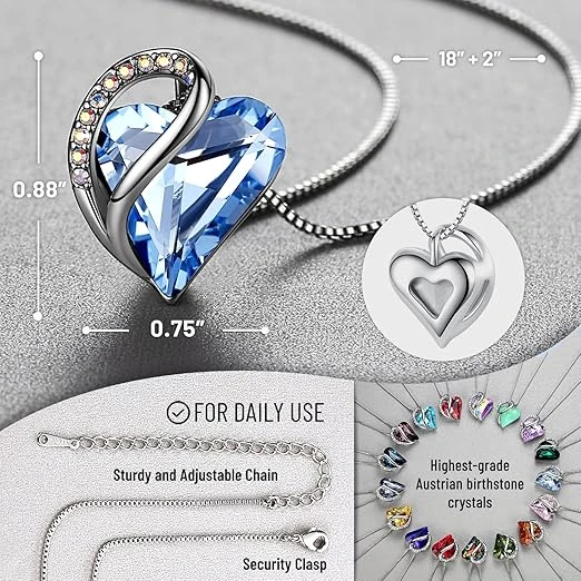 Leafael Infinity Love Heart Necklace, Birthstone Necklaces for Women with Healin