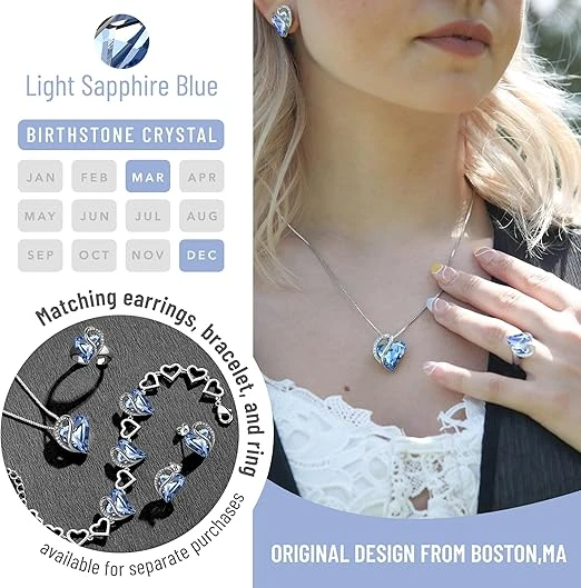 Leafael Infinity Love Heart Necklace, Birthstone Necklaces for Women with Healin