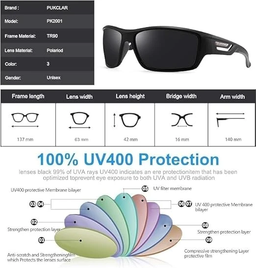 PUKCLAR Polarized Sports Sunglasses for Men Women Driving Sunglasses Cycling Run