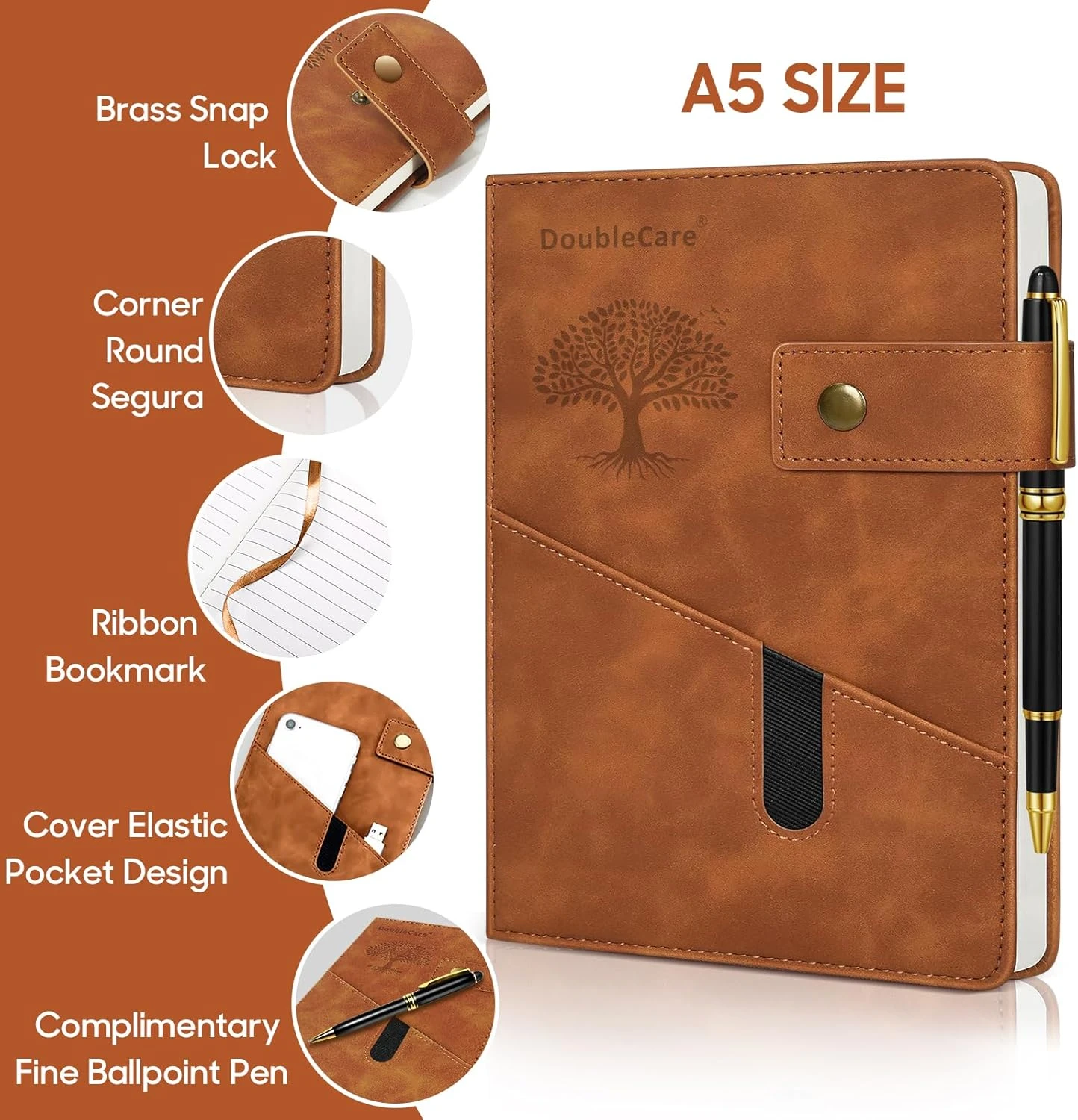 Lined Journal Notebook, A5 Leather Hardcover Thick College Ruled Thick Classic w