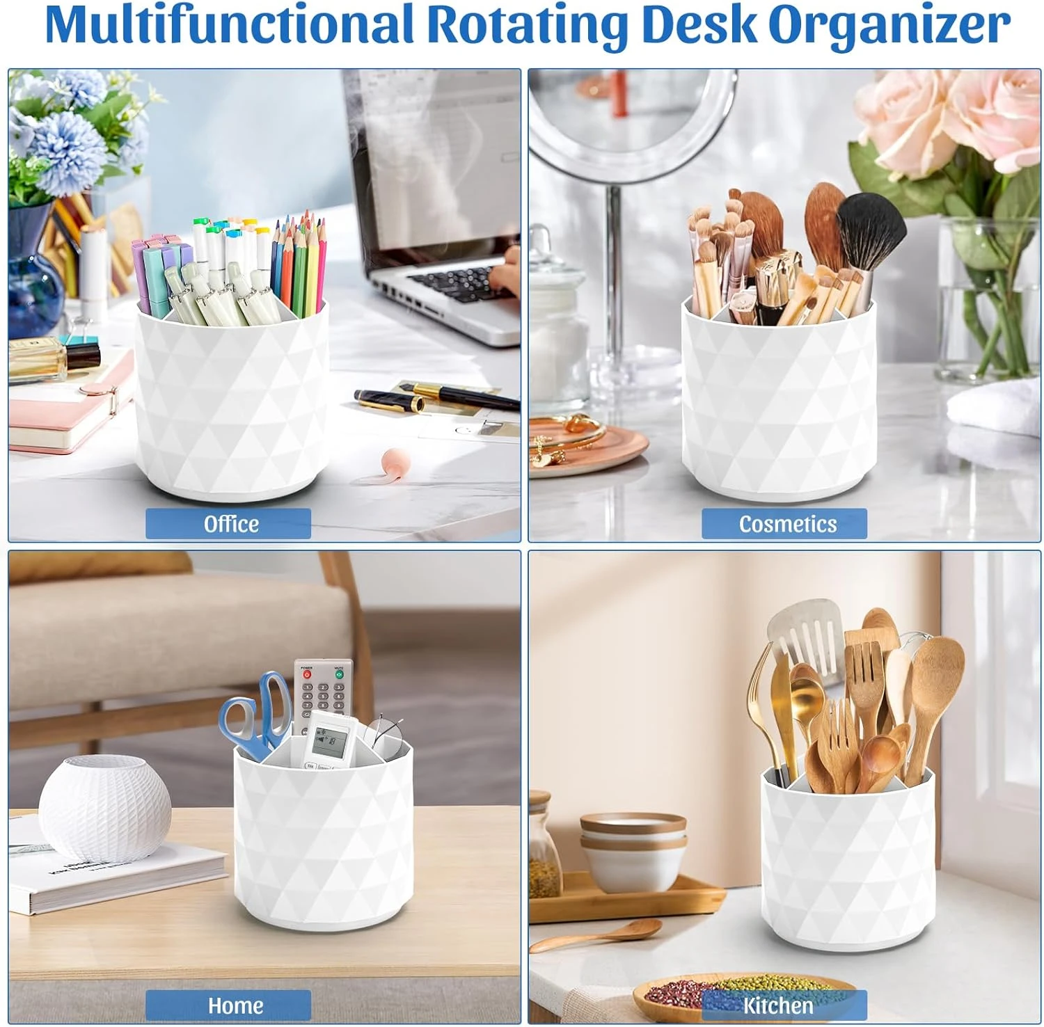 minimaliving Desk Organizer,Sparkling Diamond-like Pen Holder for Desk 360°Rotat