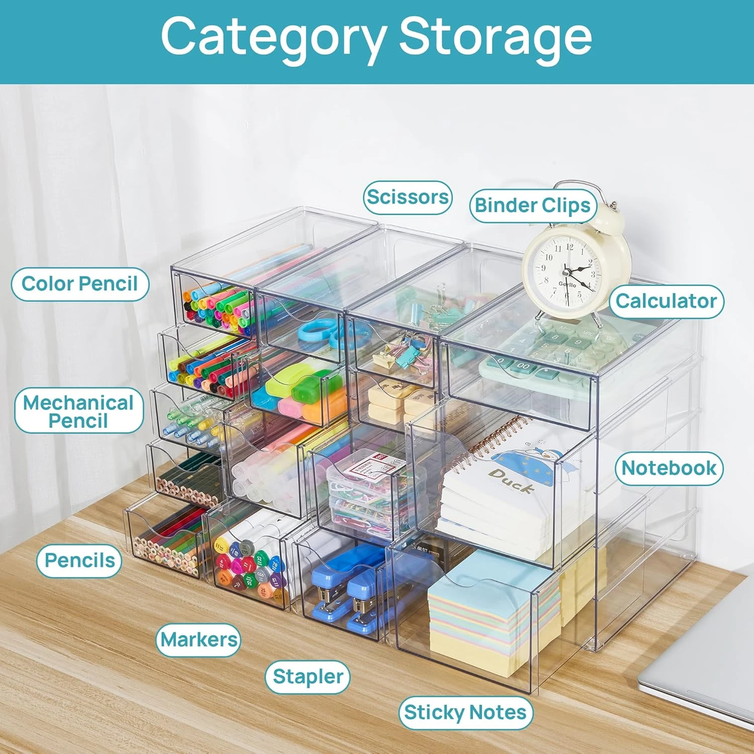 Vtopmart Acrylic Organizer with 16 Drawers (4 Set),Clear Storage Drawers for Off