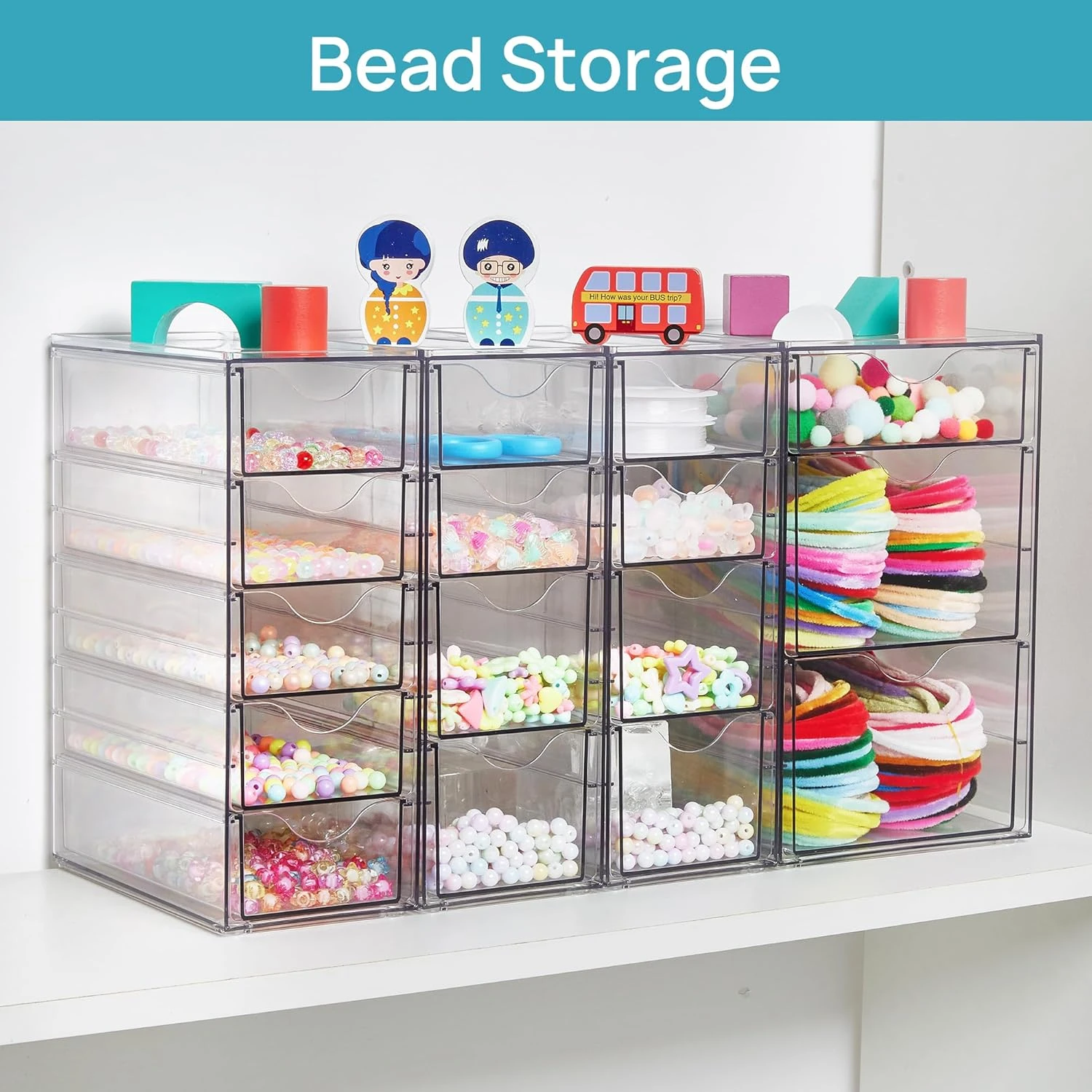 Vtopmart Acrylic Organizer with 16 Drawers (4 Set),Clear Storage Drawers for Off