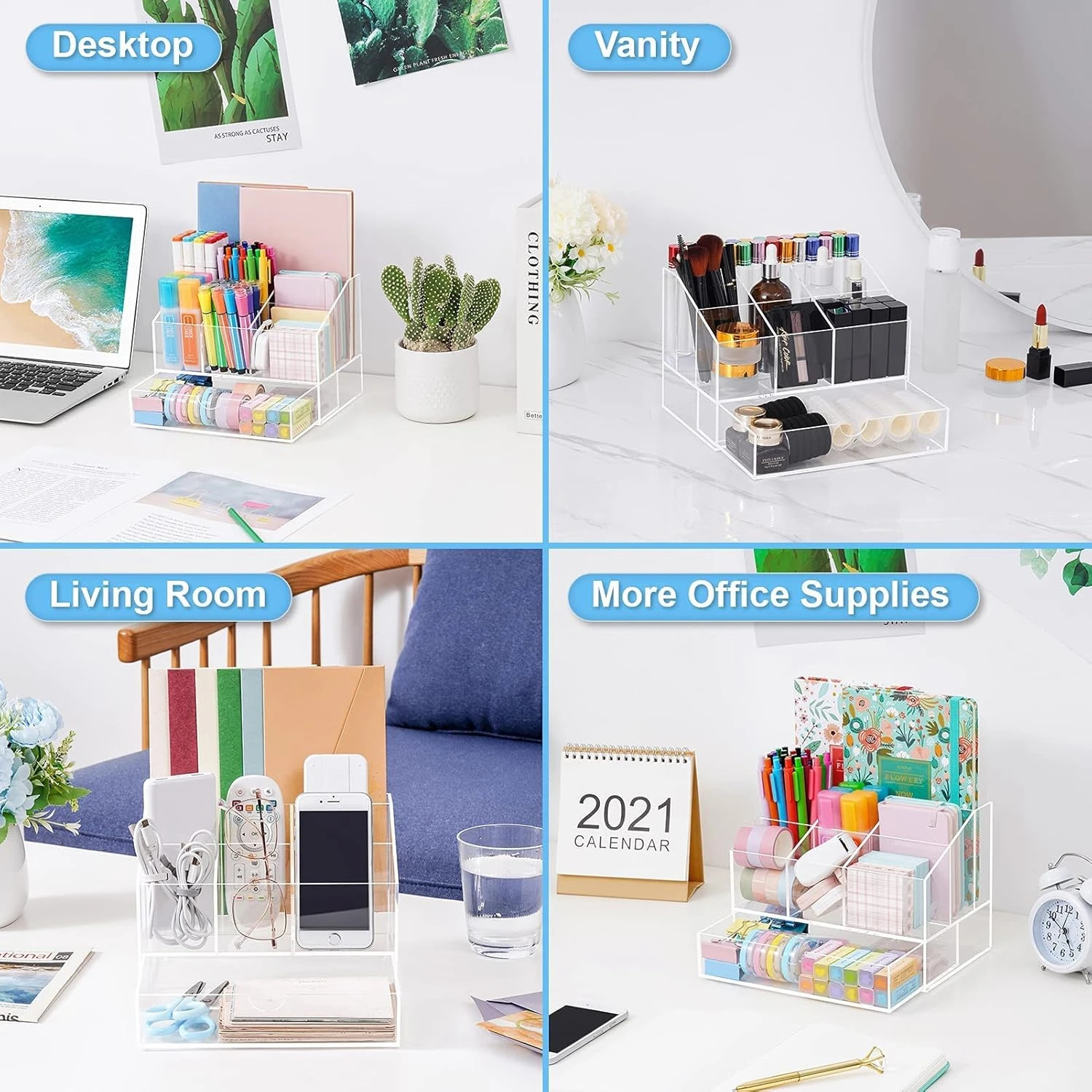 VITVITI Acrylic Desk Organizer, Minimalist Clear Pencil Organizer with 7 Compart