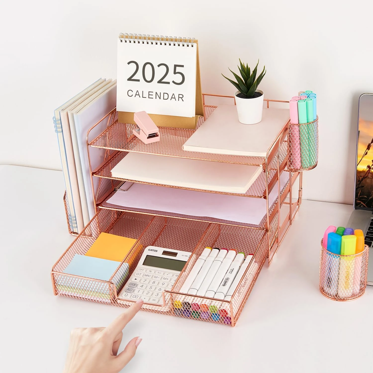 gianotter Paper Letter Tray Organizer with File Holder, 4-Tier Desk Accessories 