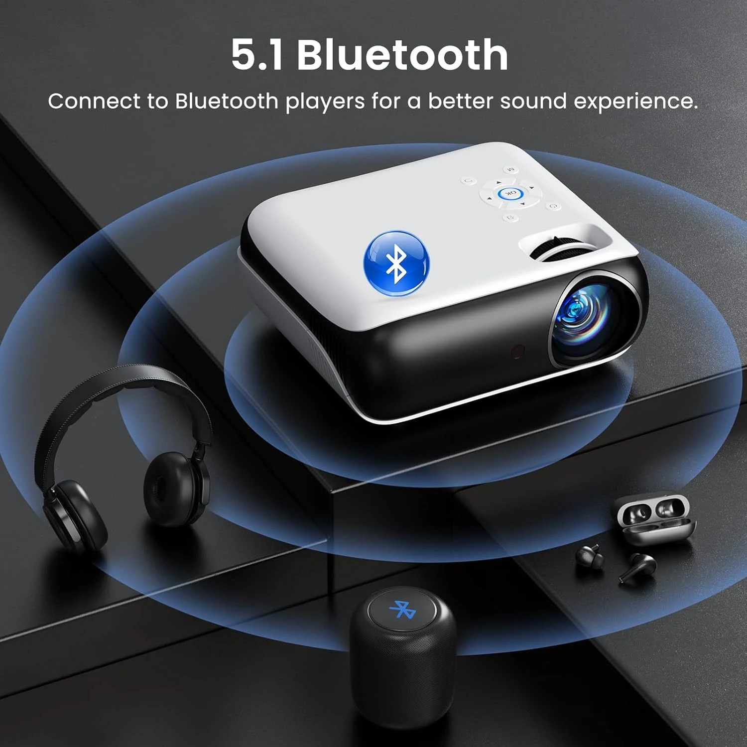 HAPPRUN Projector, Bluetooth Projector 1080p, Portable Outdoor Projector With Sp