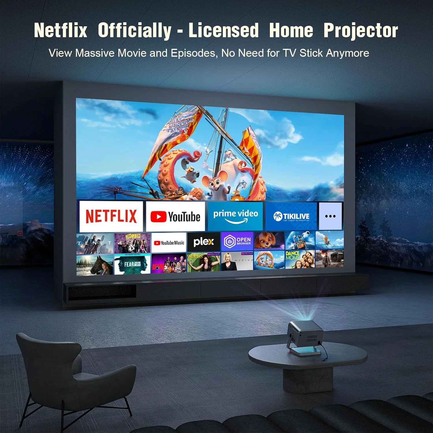 【Netflix Officially & Dolby Audio】Smart Projector 4K, Auto Focus & Keystone, VOP