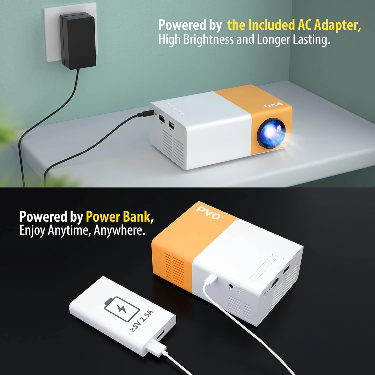 PVO Portable Mini Projector for Home Theater, Outdoor Movies, LED Pico Video Pro