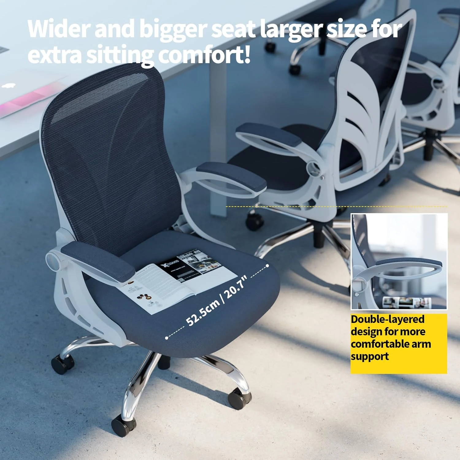 HOLLUDLE Ergonomic Office Chair with Foldable Backrest, Computer Desk Chair with
