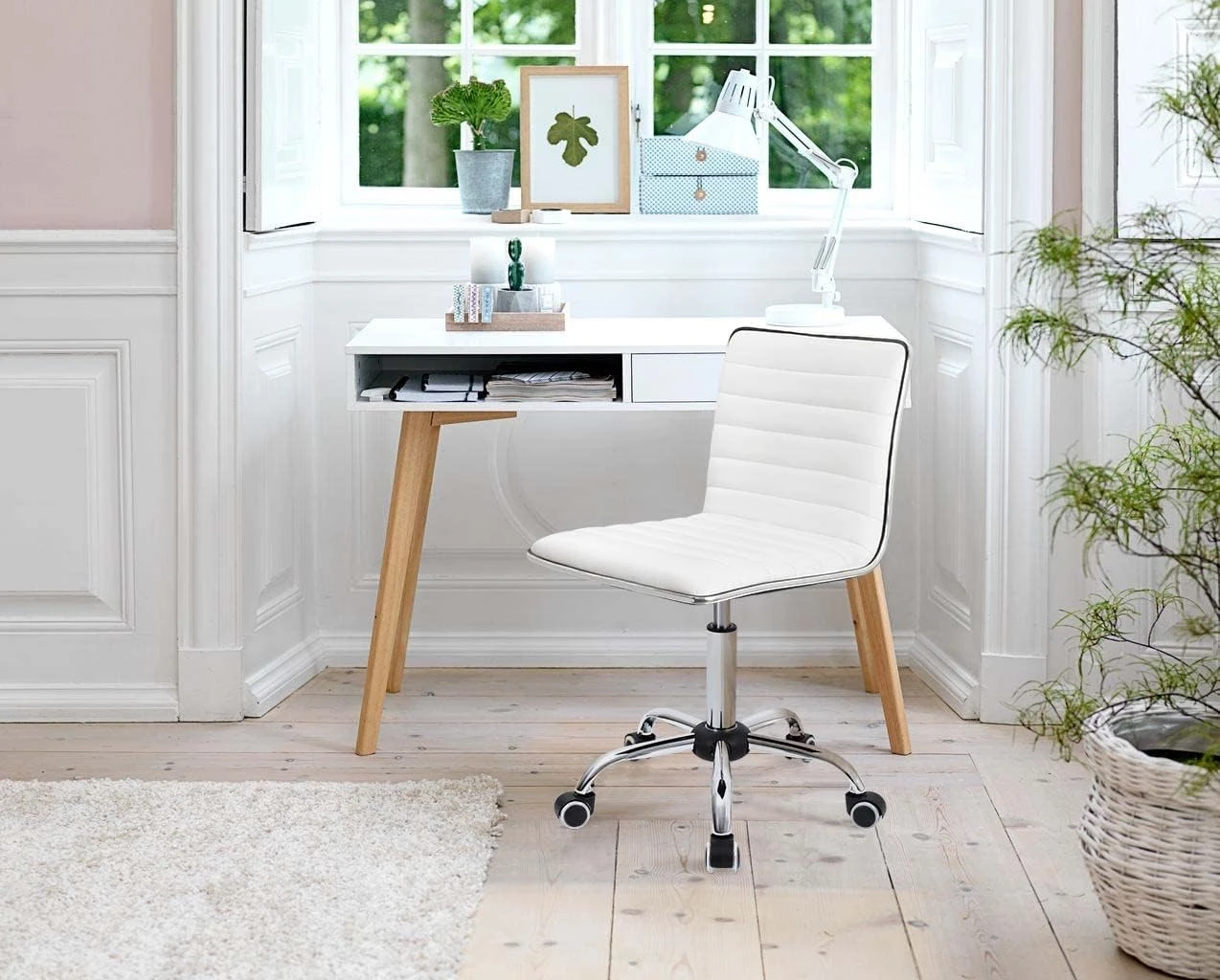 Furmax Mid Back Task Chair,Low Back Leather Swivel Office Chair,Computer Desk Ch