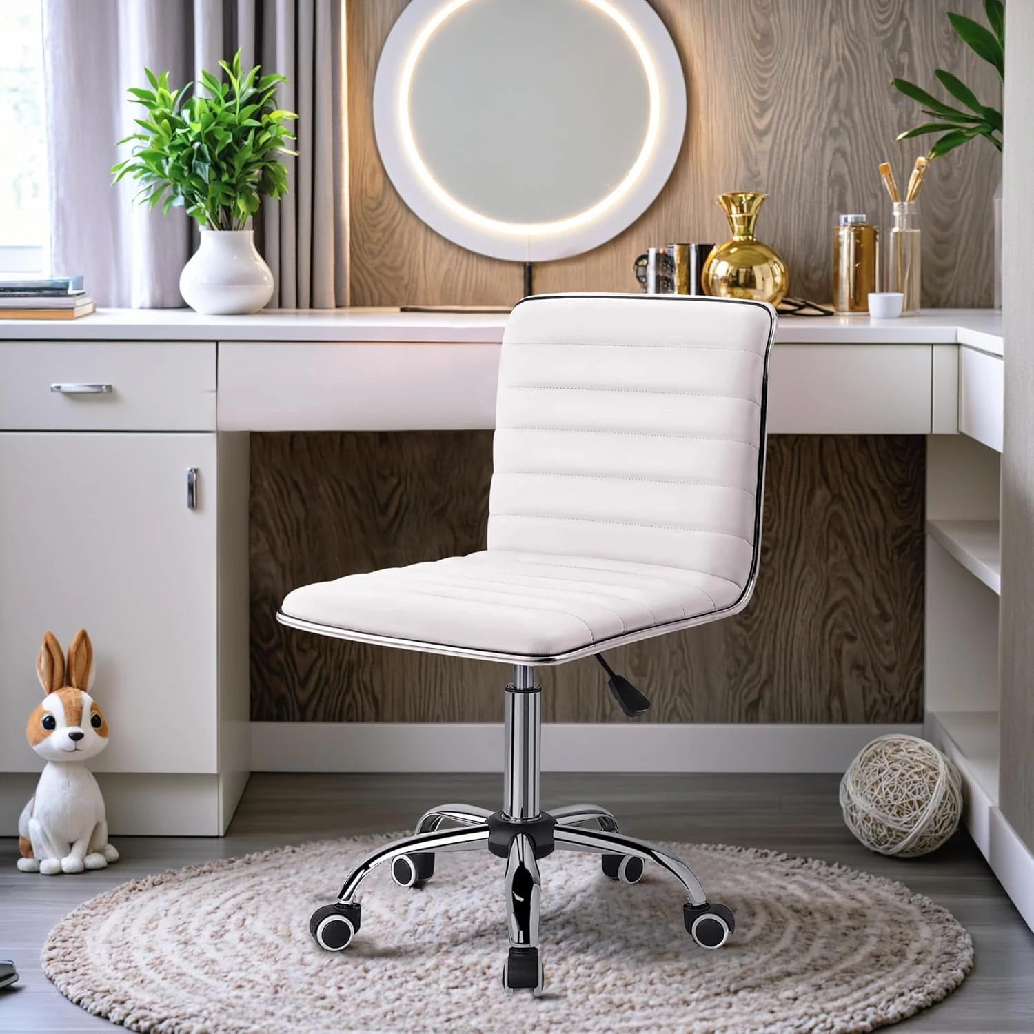 Furmax Mid Back Task Chair,Low Back Leather Swivel Office Chair,Computer Desk Ch
