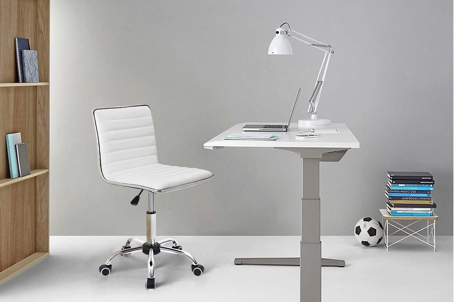 Furmax Mid Back Task Chair,Low Back Leather Swivel Office Chair,Computer Desk Ch