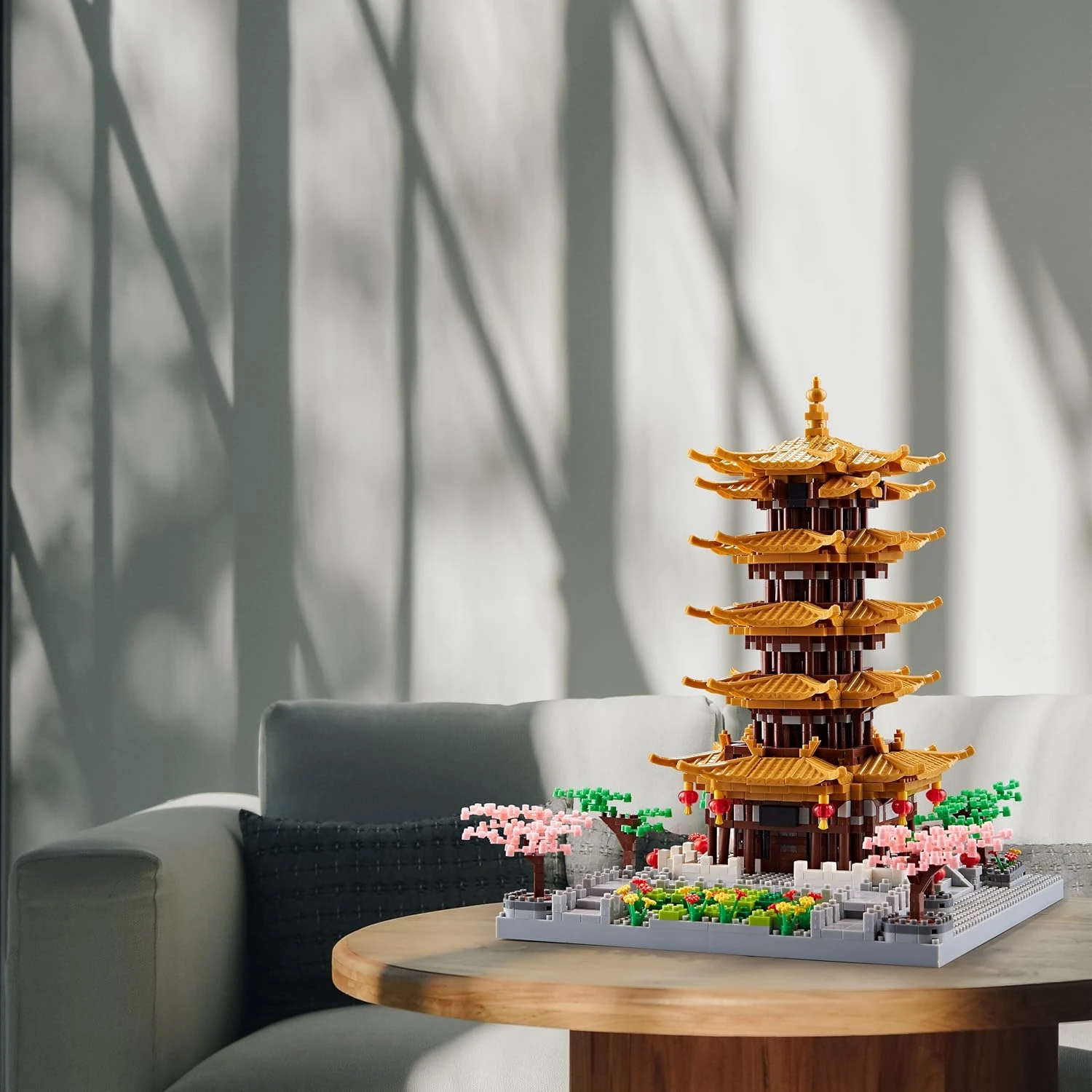 JXRLMB Micro Building Blocks Set for Adults Yellow Crane Tower with Sakura Tree 