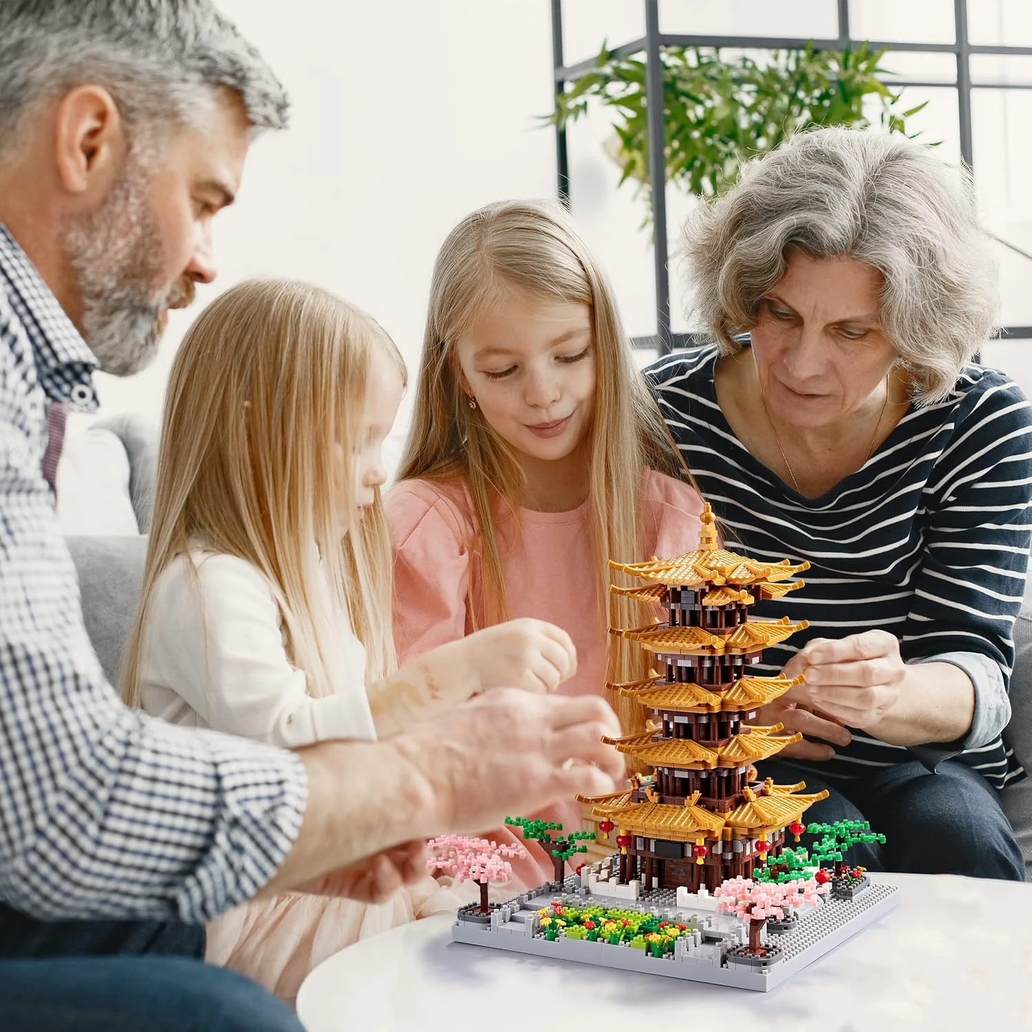 JXRLMB Micro Building Blocks Set for Adults Yellow Crane Tower with Sakura Tree 