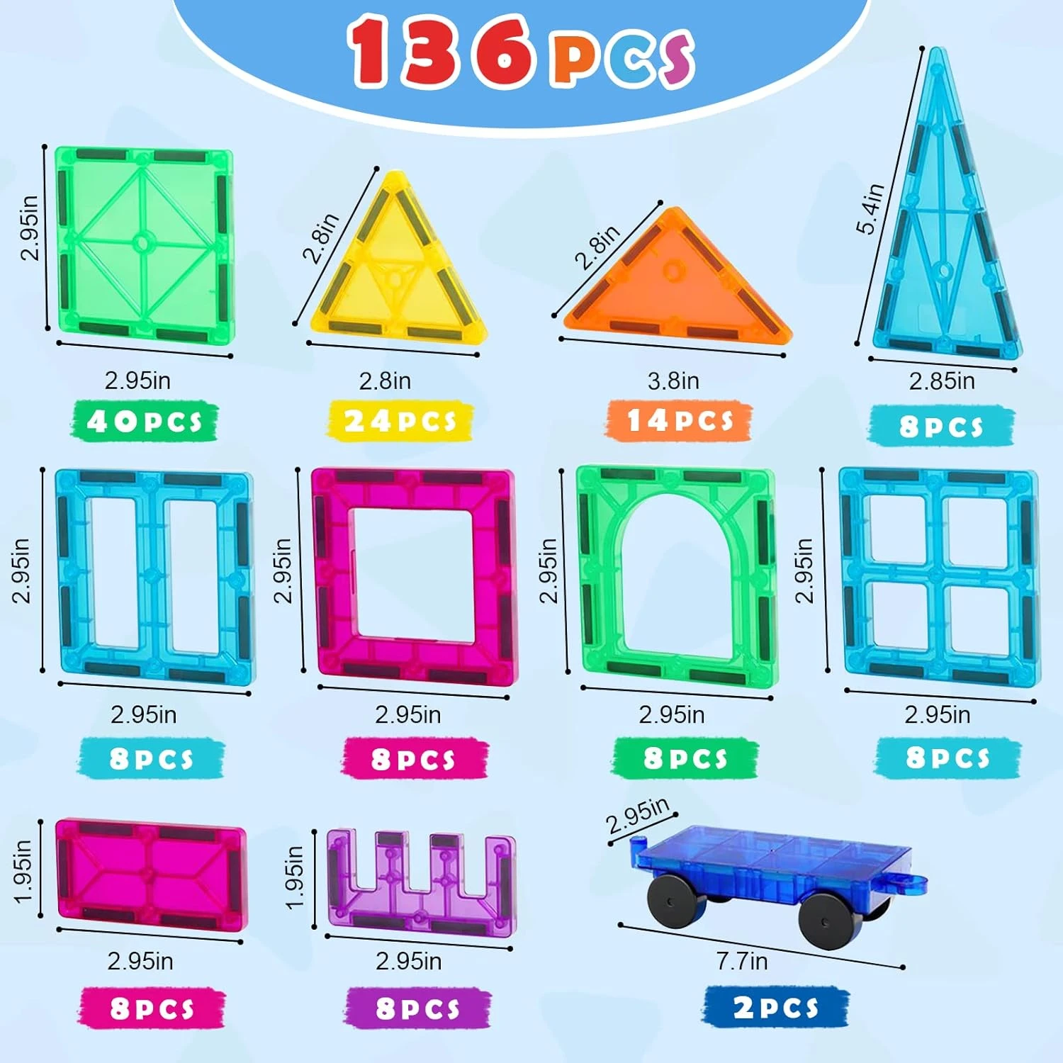 Gemmicc Magnetic Tiles, Deluxe 136 PCS Building Blocks Magnet Toys for Kids,3D M