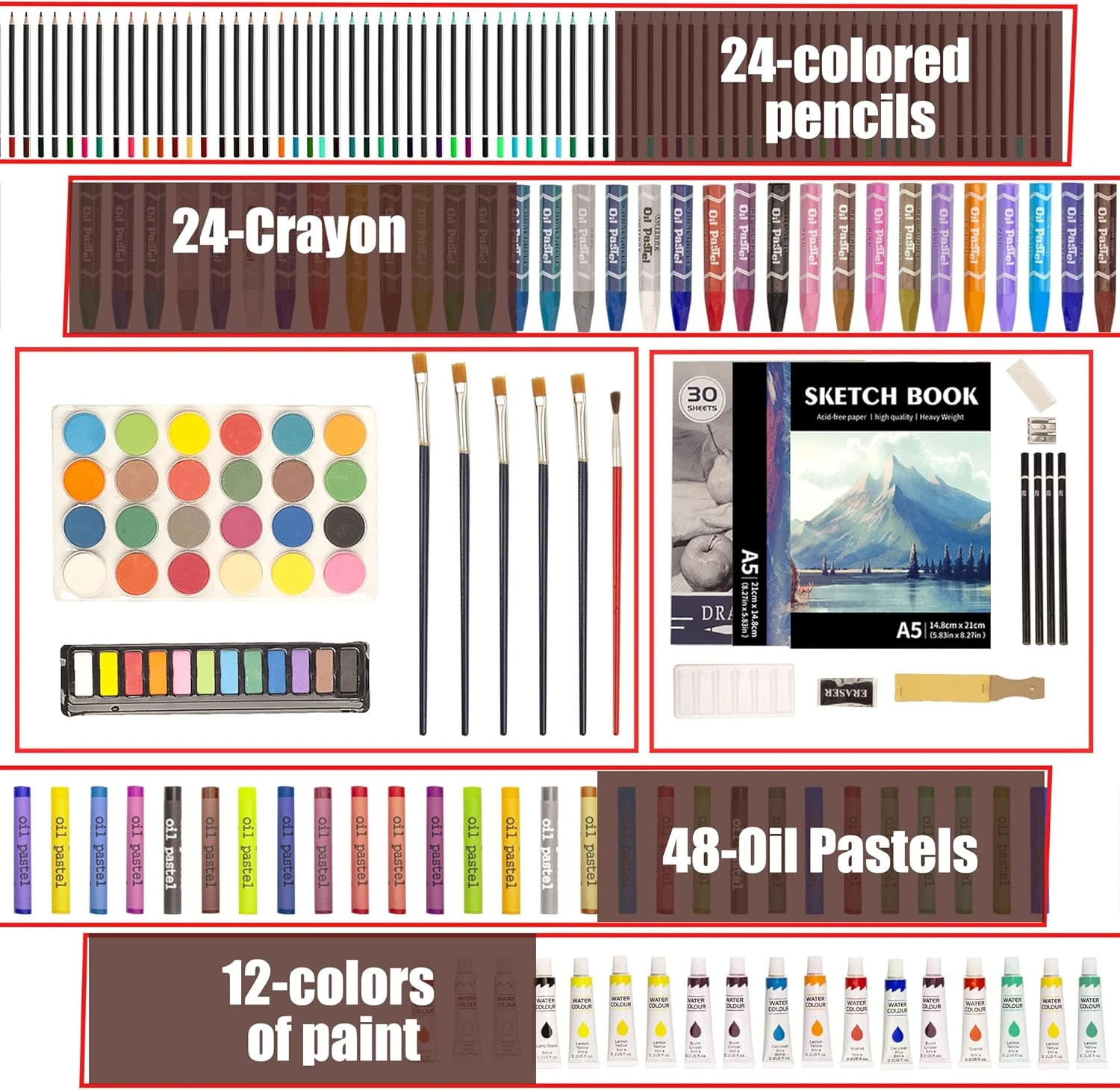 KINSPORY Art Supplies, 168-Pack Deluxe Wooden Art Set Crafts Drawing Painting Co