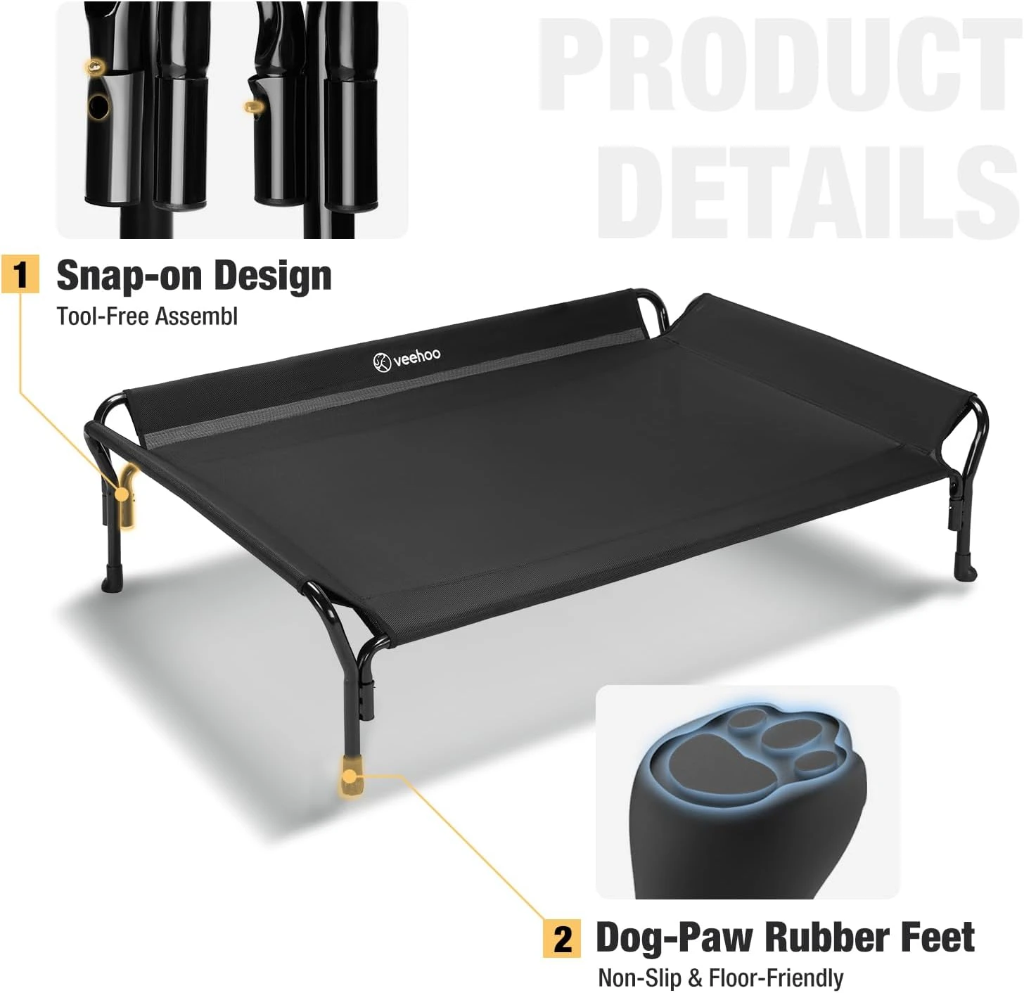 Veehoo Cooling Elevated Dog Bed, Dog Cots Beds for Large Dogs, Raised Dog Bed wi