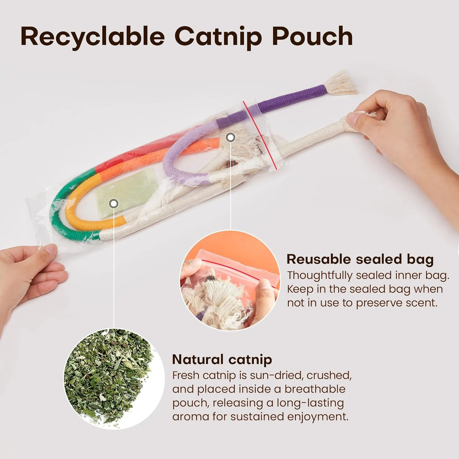 Potaroma Cat Toys Chew Ropes 3Pcs with Refillable Natural Catnip, Safe Teeth Cle
