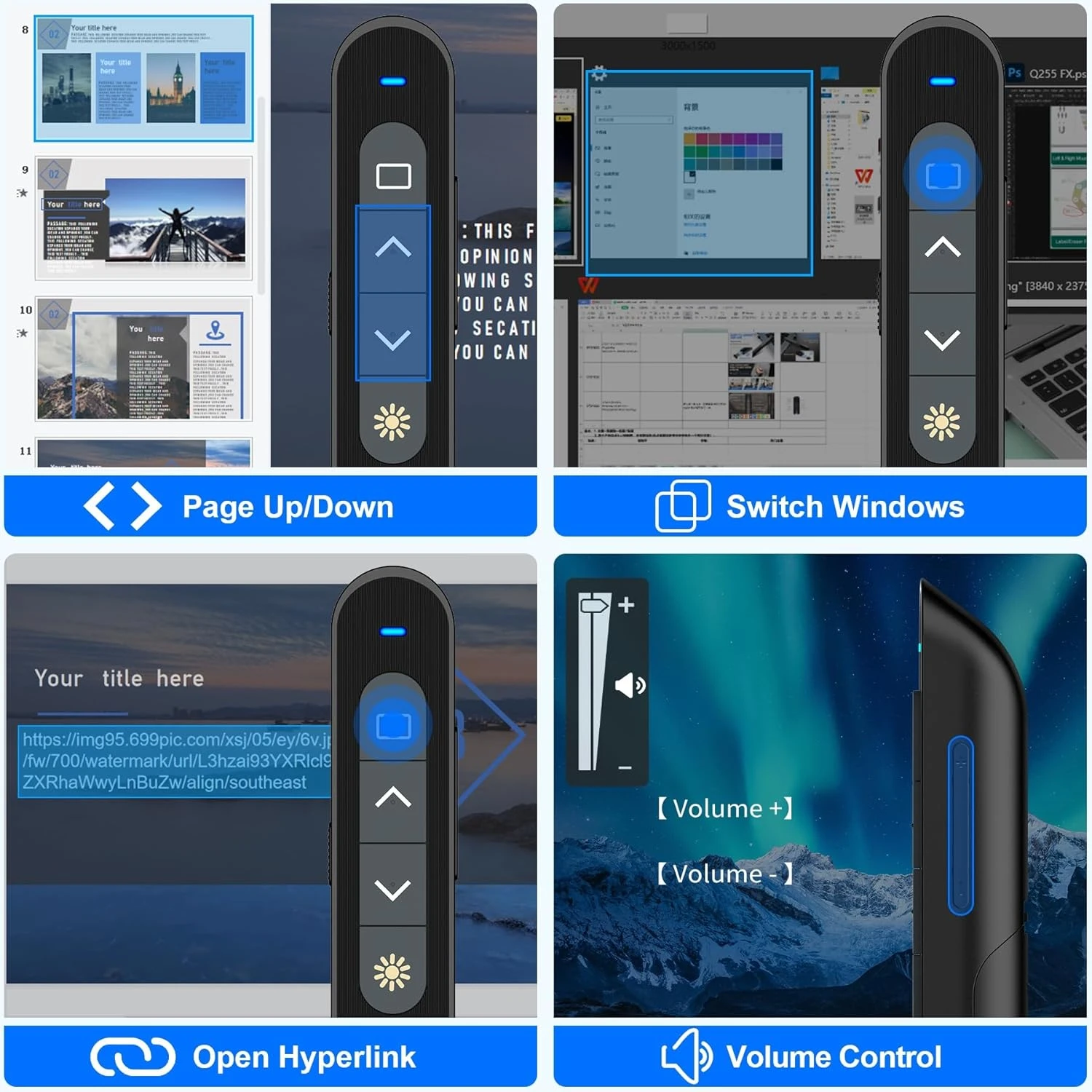 DinoFire USB Type C Wireless Presenter Remote Presentation Clicker,Volume Contro