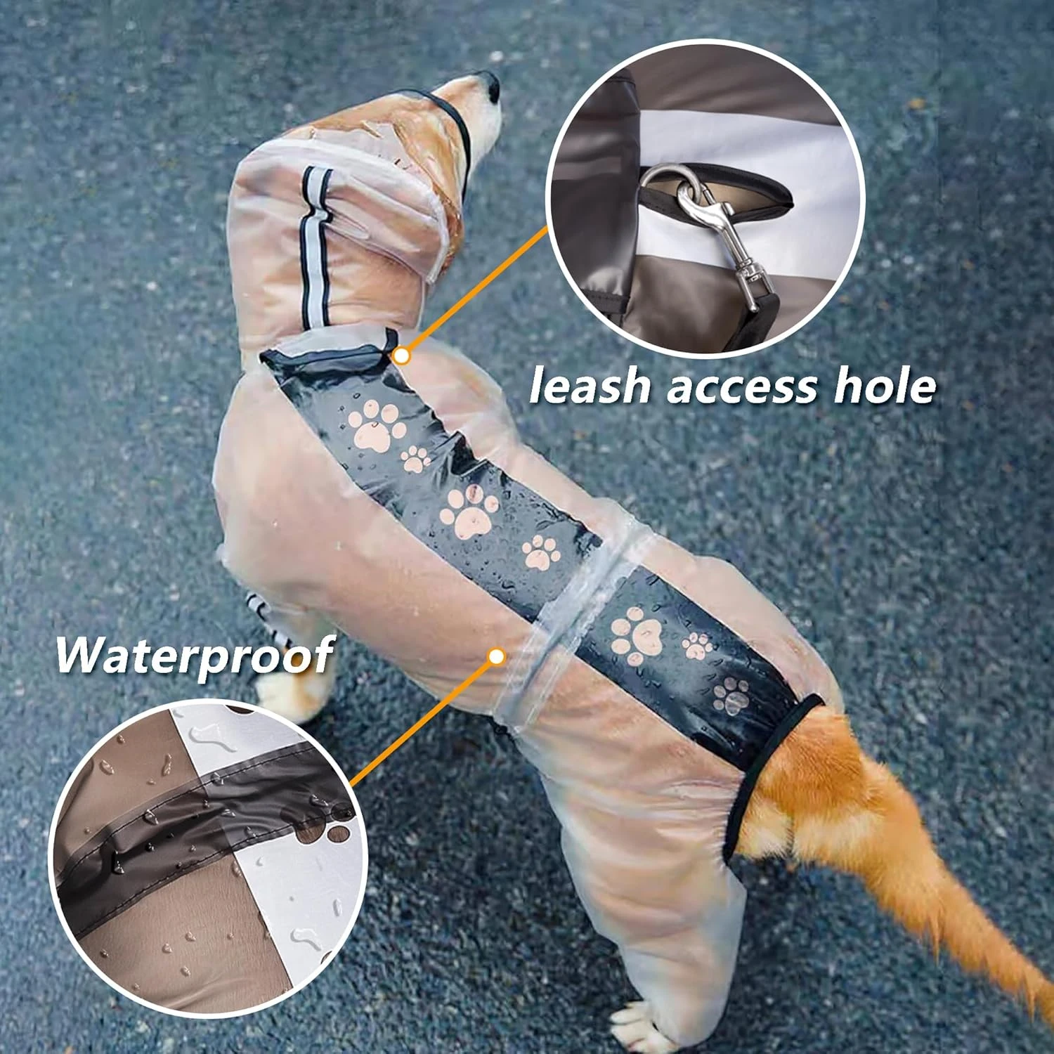 Olsa Dog Raincoat, Dog Hooded Slicker Poncho, 4 Legs Dog Rain Jacket with Reflec