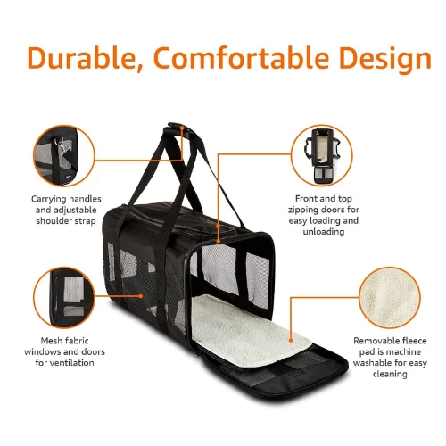 Basics Soft-Sided Mesh Pet Travel Carrier, Large, Black