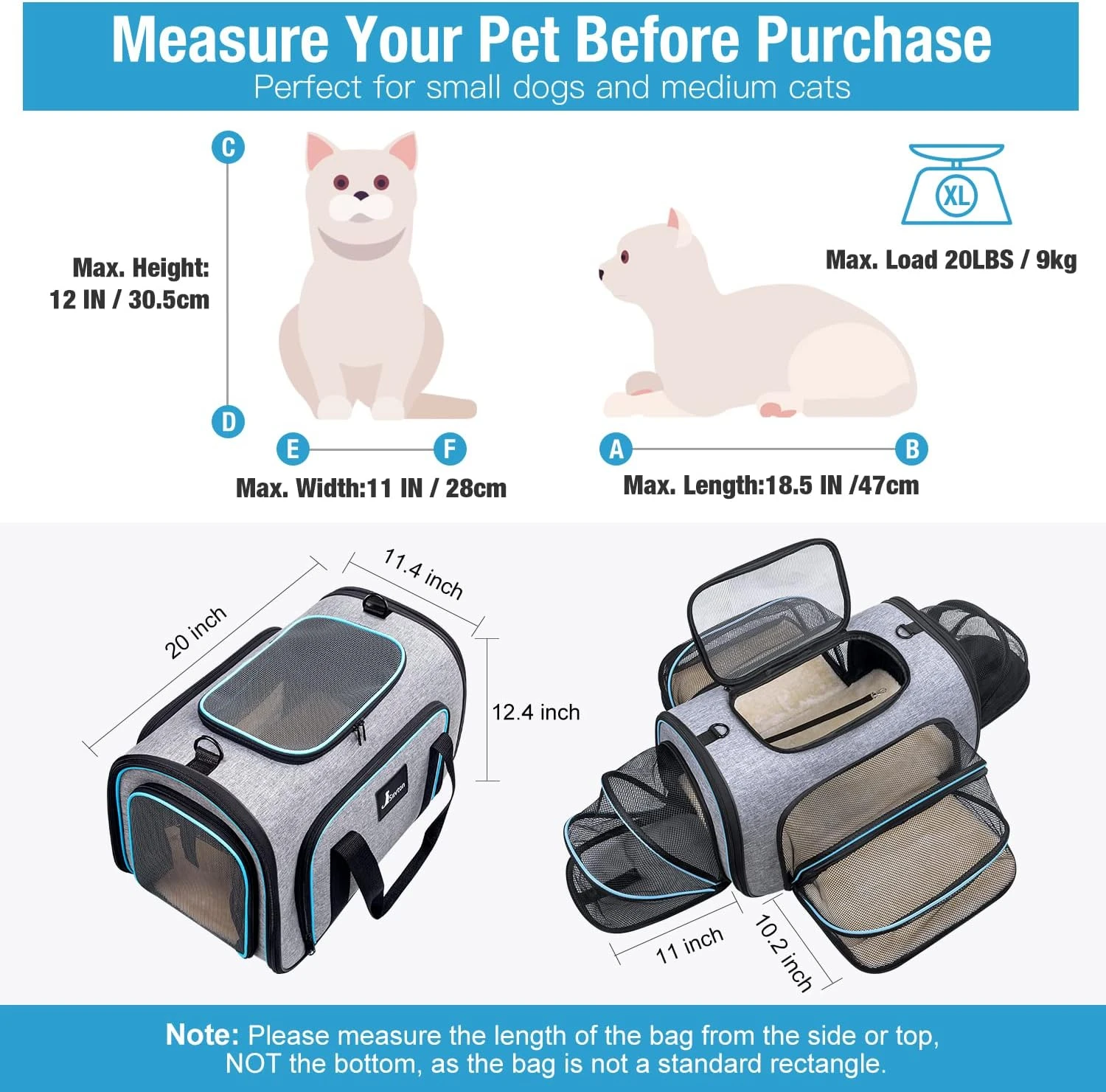 Siivton Pet Carrier Airline Approved - 4 Sides Expandable With Removable Fleece 