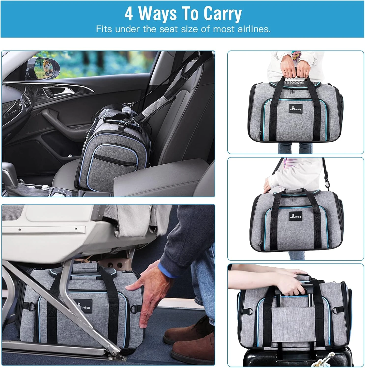Siivton Pet Carrier Airline Approved - 4 Sides Expandable With Removable Fleece 