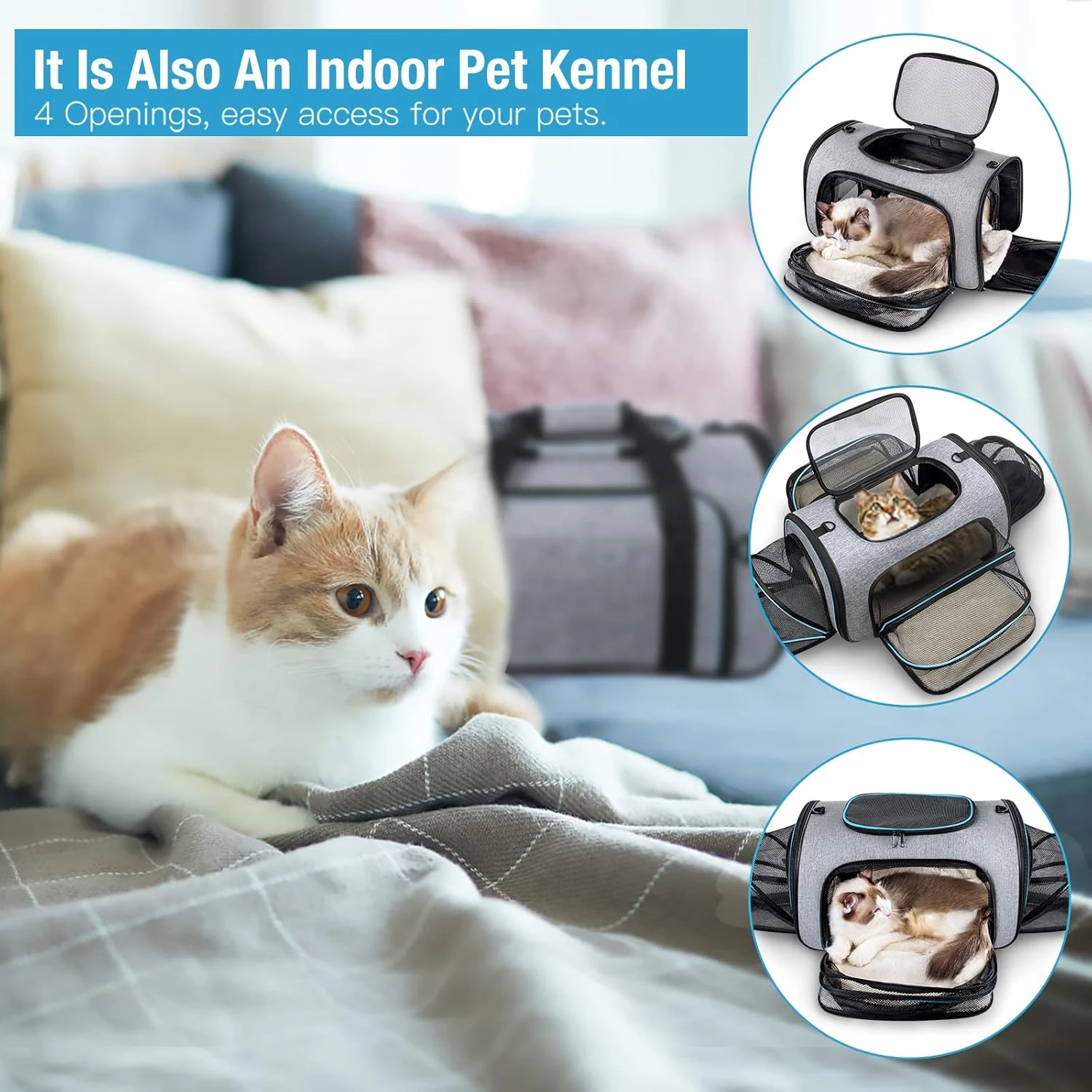 Siivton Pet Carrier Airline Approved - 4 Sides Expandable With Removable Fleece 