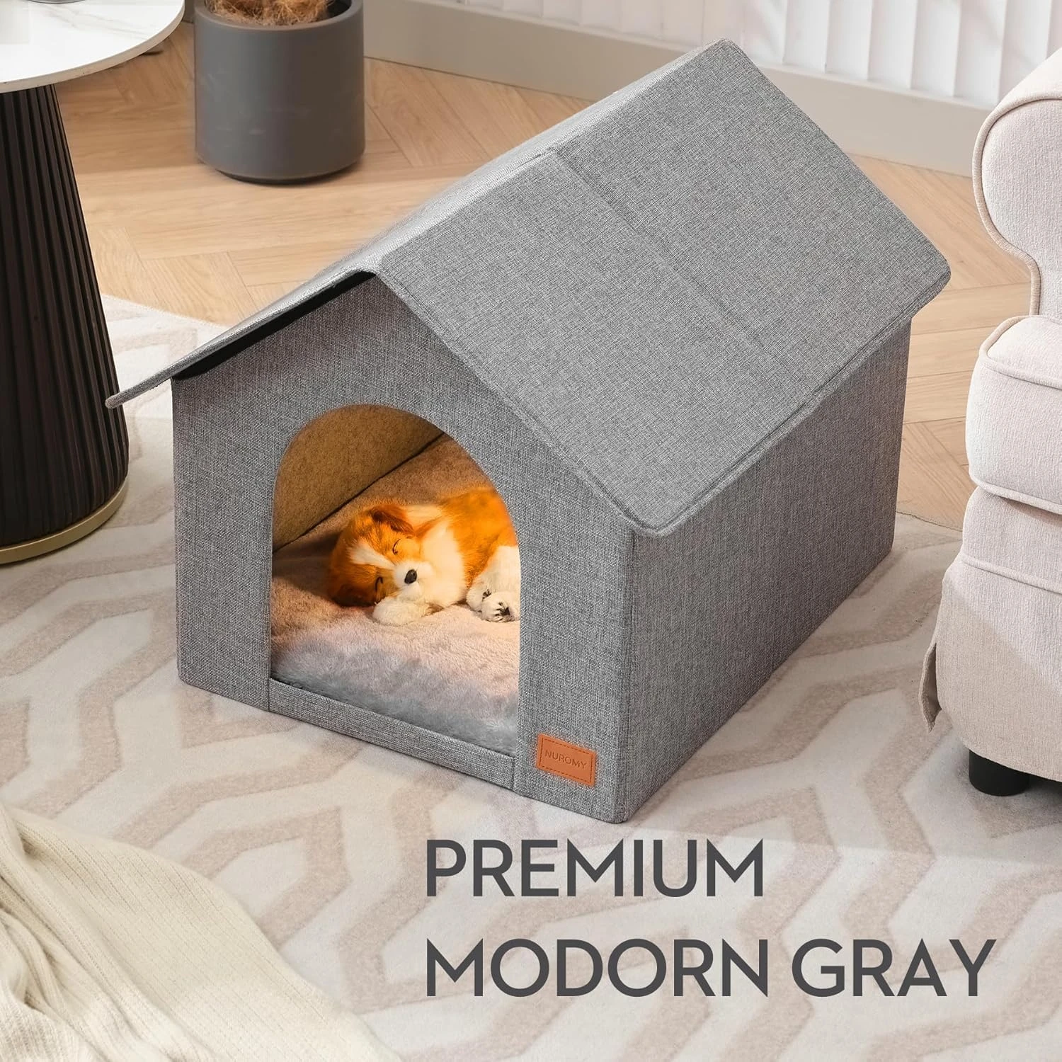 NUROMY Indoor Dog House with Washable Plush Cushion, Medium Size for Dogs Under 