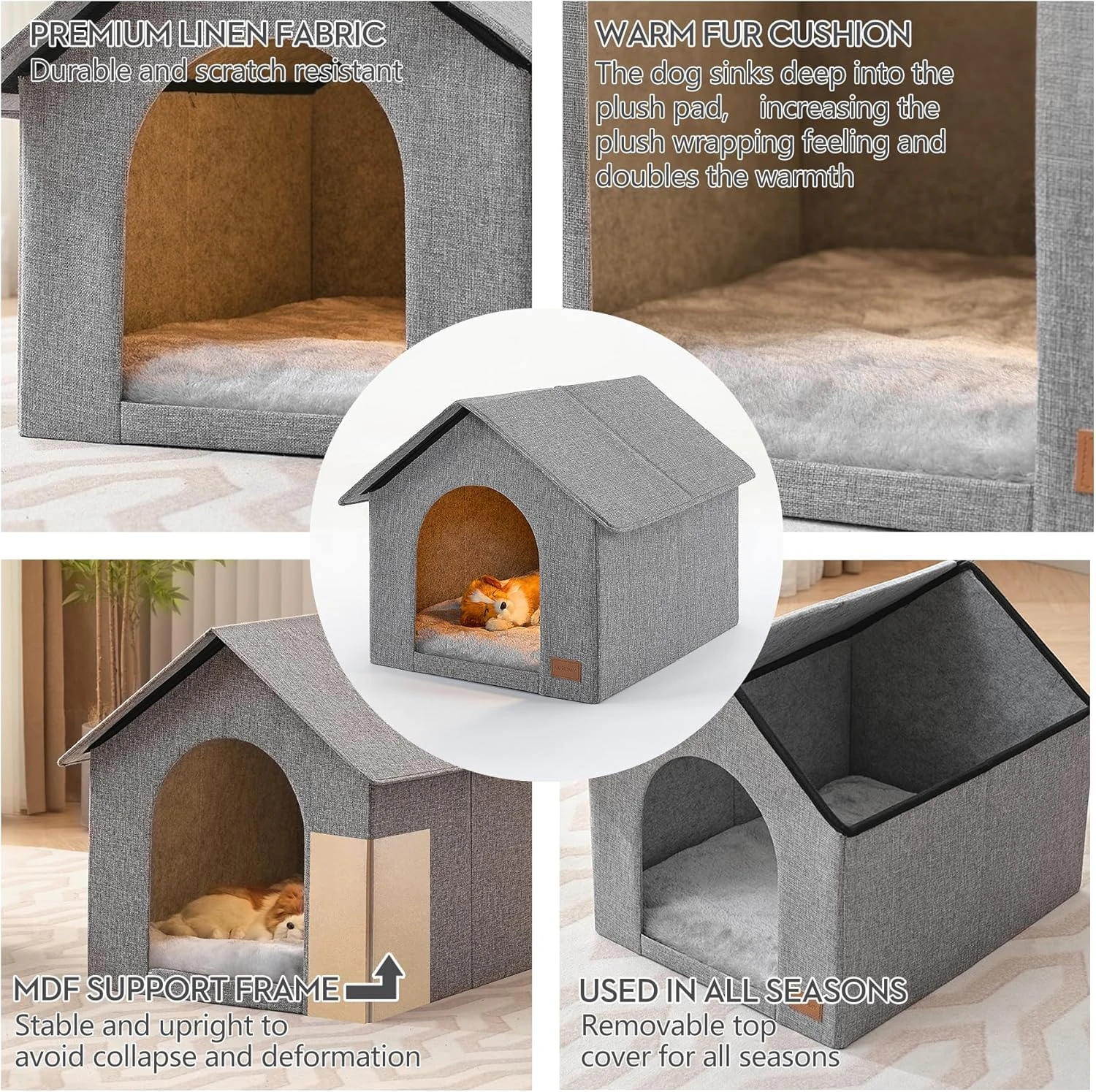 NUROMY Indoor Dog House with Washable Plush Cushion, Medium Size for Dogs Under 
