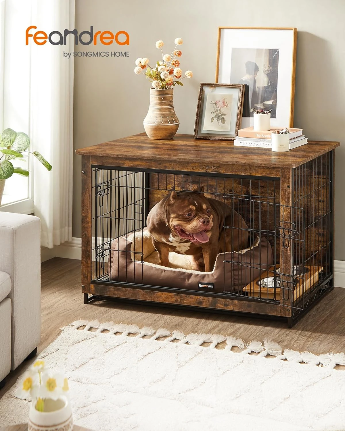 Feandrea Dog Cage Furniture, Side Table, Dog Crate, Modern Indoor Dog Kennel for