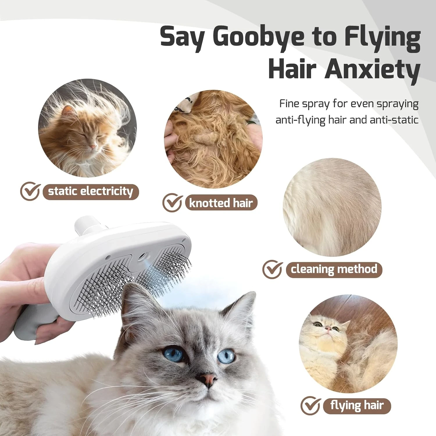 Pecait Spray Cat Brush for Shedding, 3 In 1 Steam Cat Brush Self Cleaning Dog Br