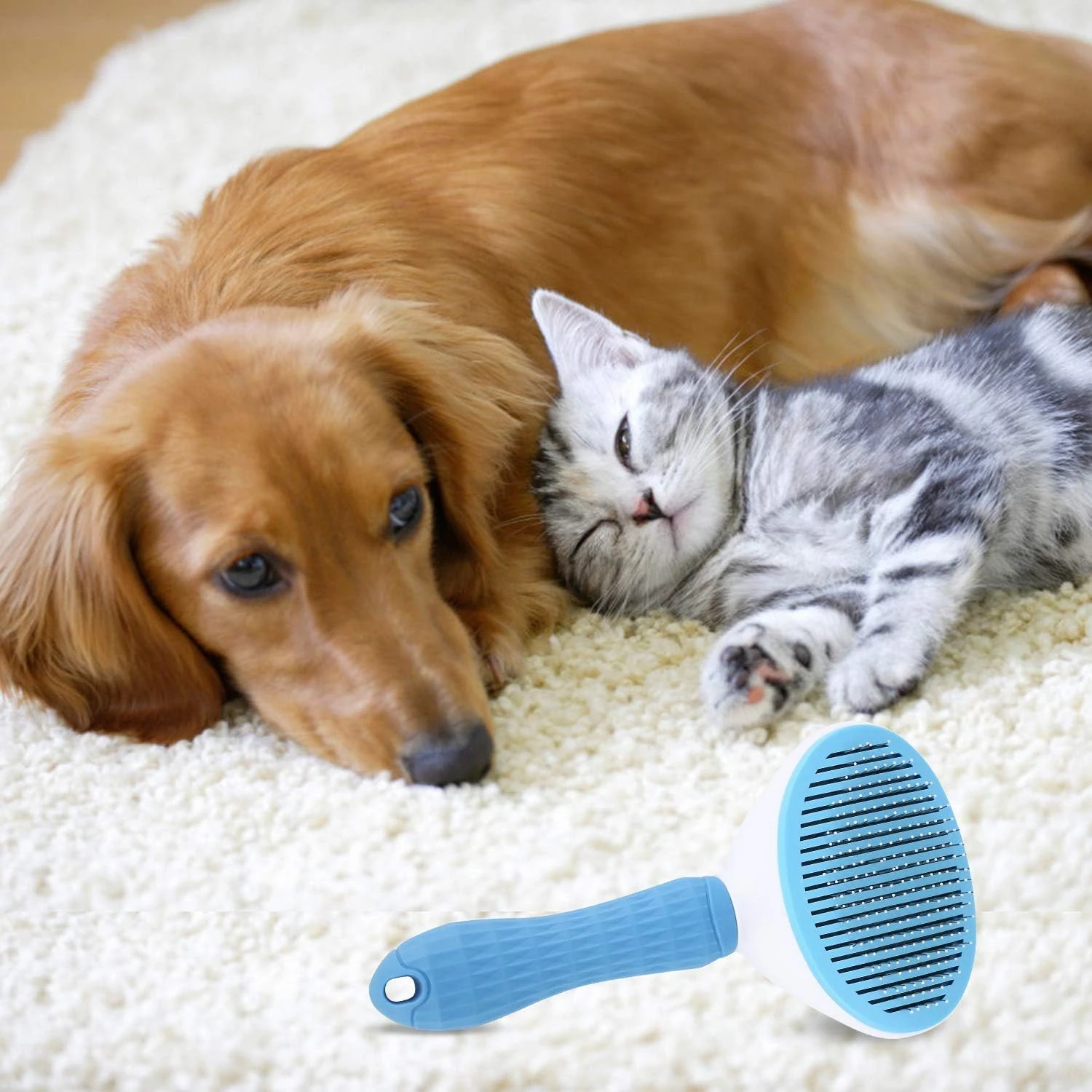 Depets Self Cleaning Slicker Brush, Dog Cat Bunny Pet Grooming Shedding Brush - 