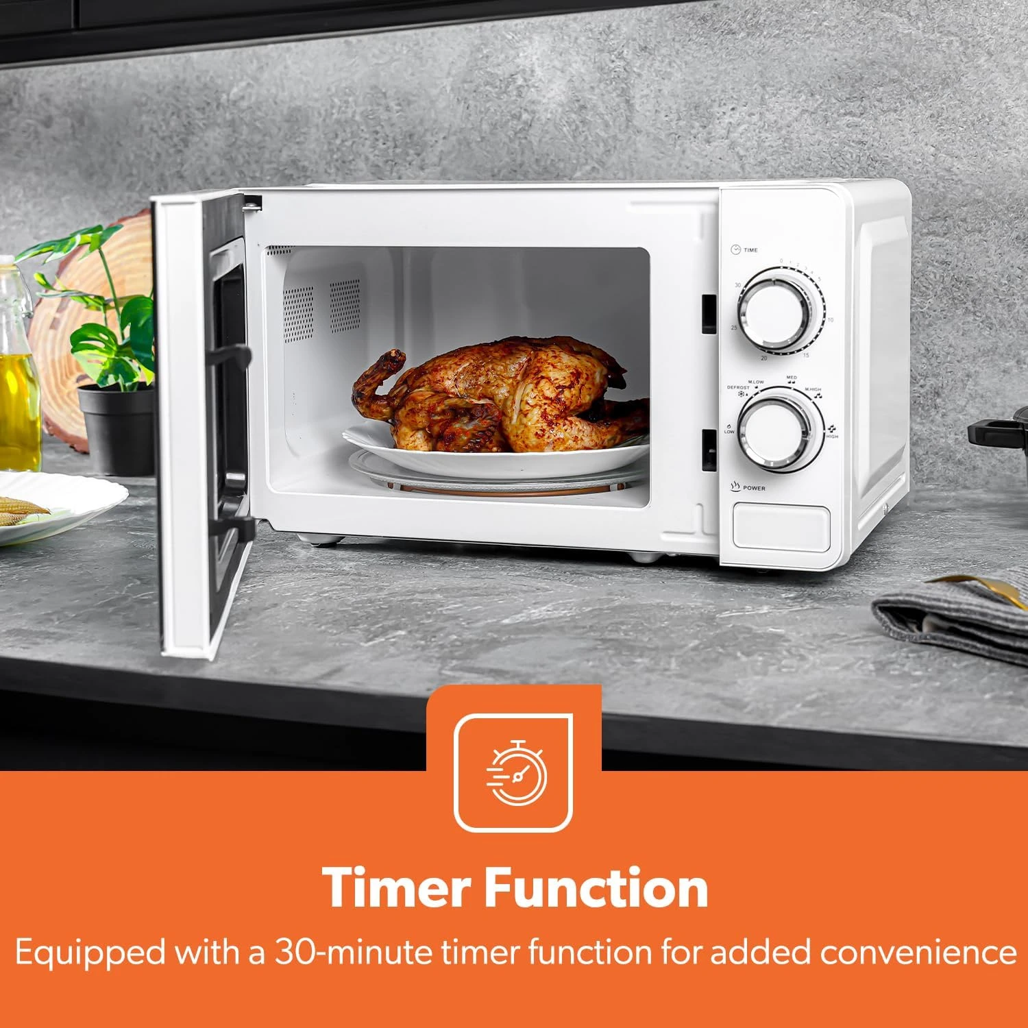 Geepas 20L Microwave Oven - 1100W Solo Microwave Oven with 5 Power Levels - Rehe