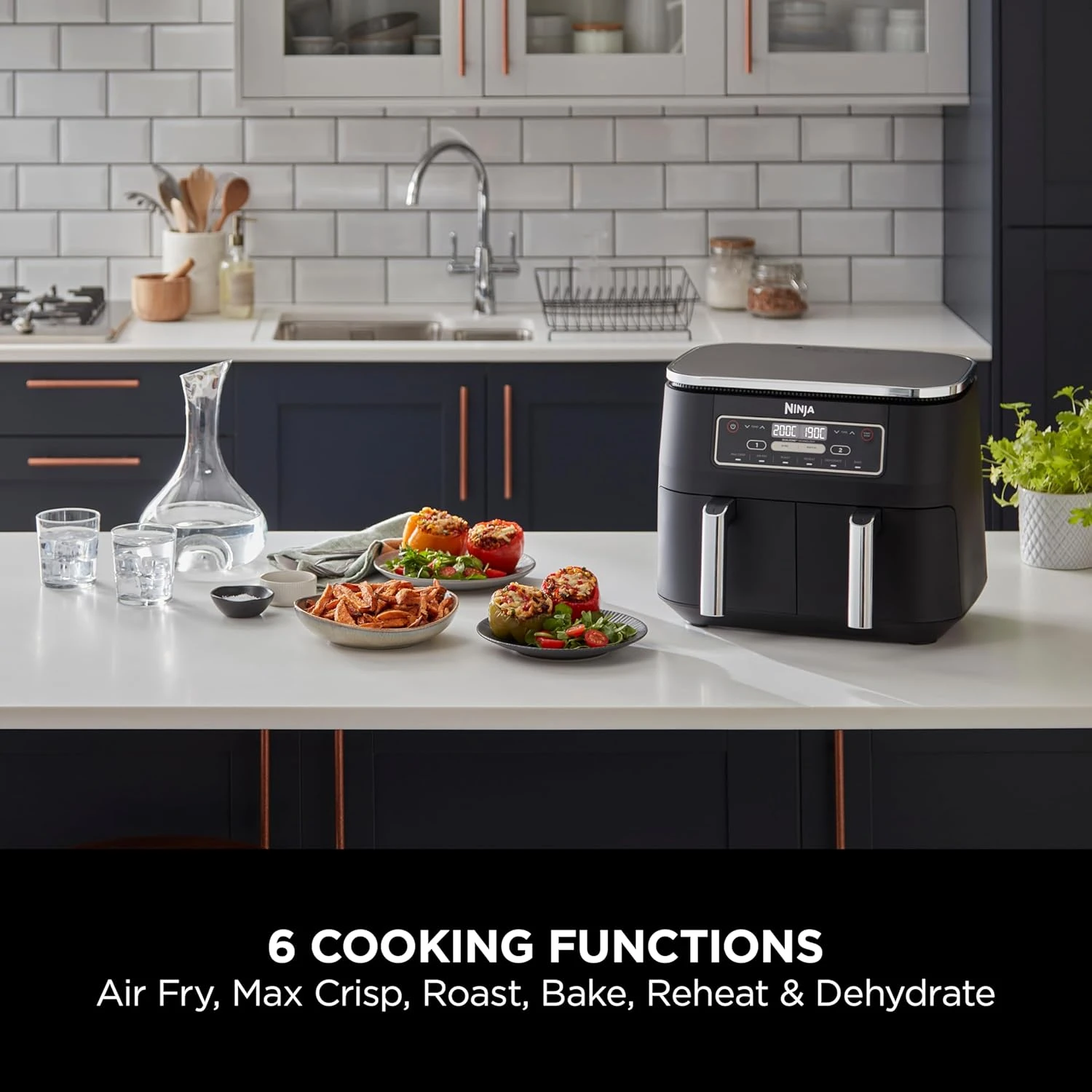 Ninja Foodi Dual Zone Digital Air Fryer, 2 Drawers, 7.6L, 6-in-1, Air Fry, Max C