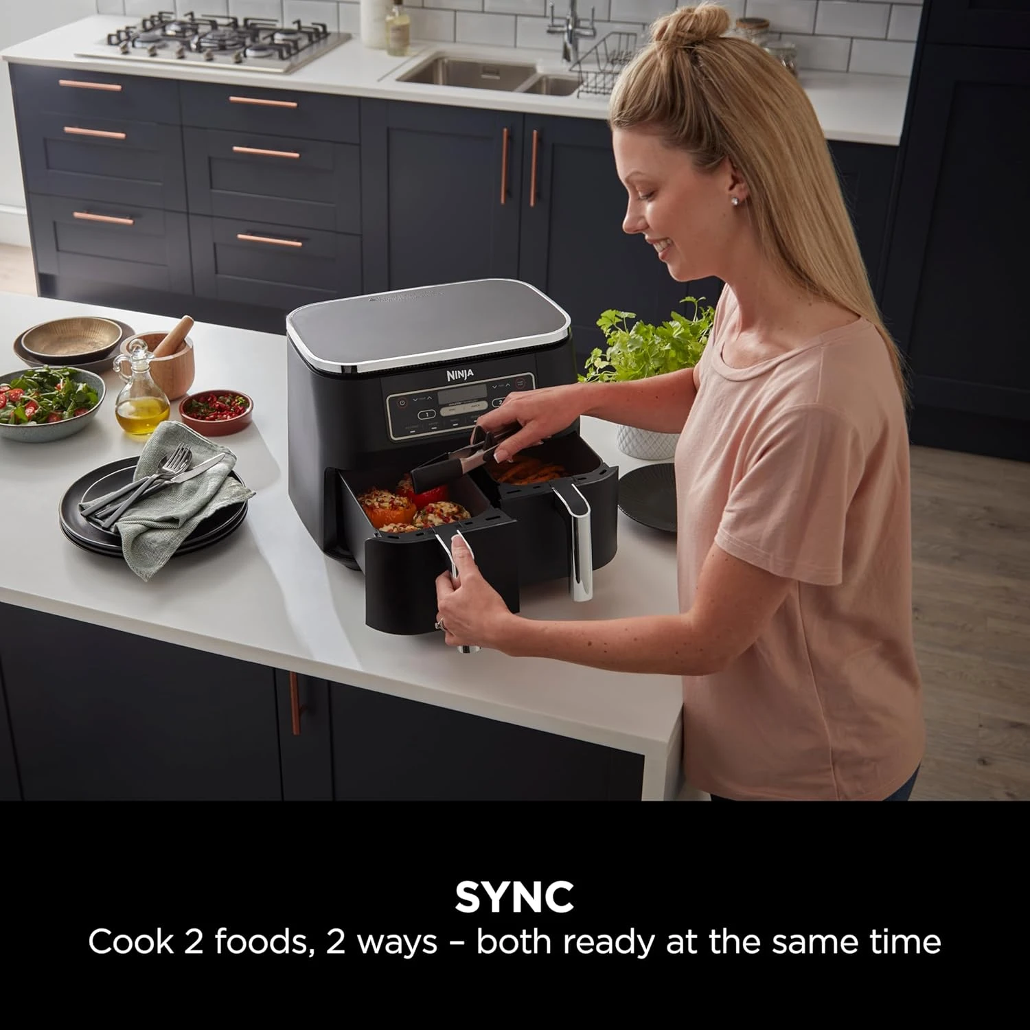 Ninja Foodi Dual Zone Digital Air Fryer, 2 Drawers, 7.6L, 6-in-1, Air Fry, Max C